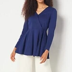 Girl With Curves Ponte Peplum Blazer in Navy Blue